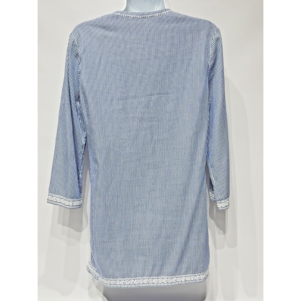 J. McLaughlin Blue Striped Lace Trim Blouse Tunic 3/4 Sleeve Women's Size S (A1) - Picture 6 of 16